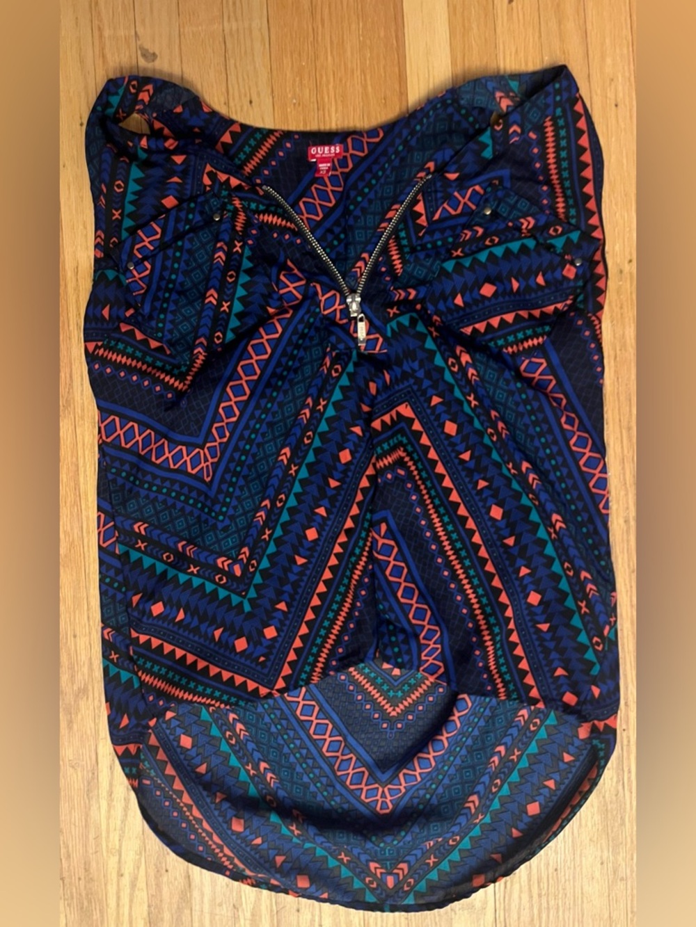 Guess Sleeveless Boho Blouse with Front Zipper
